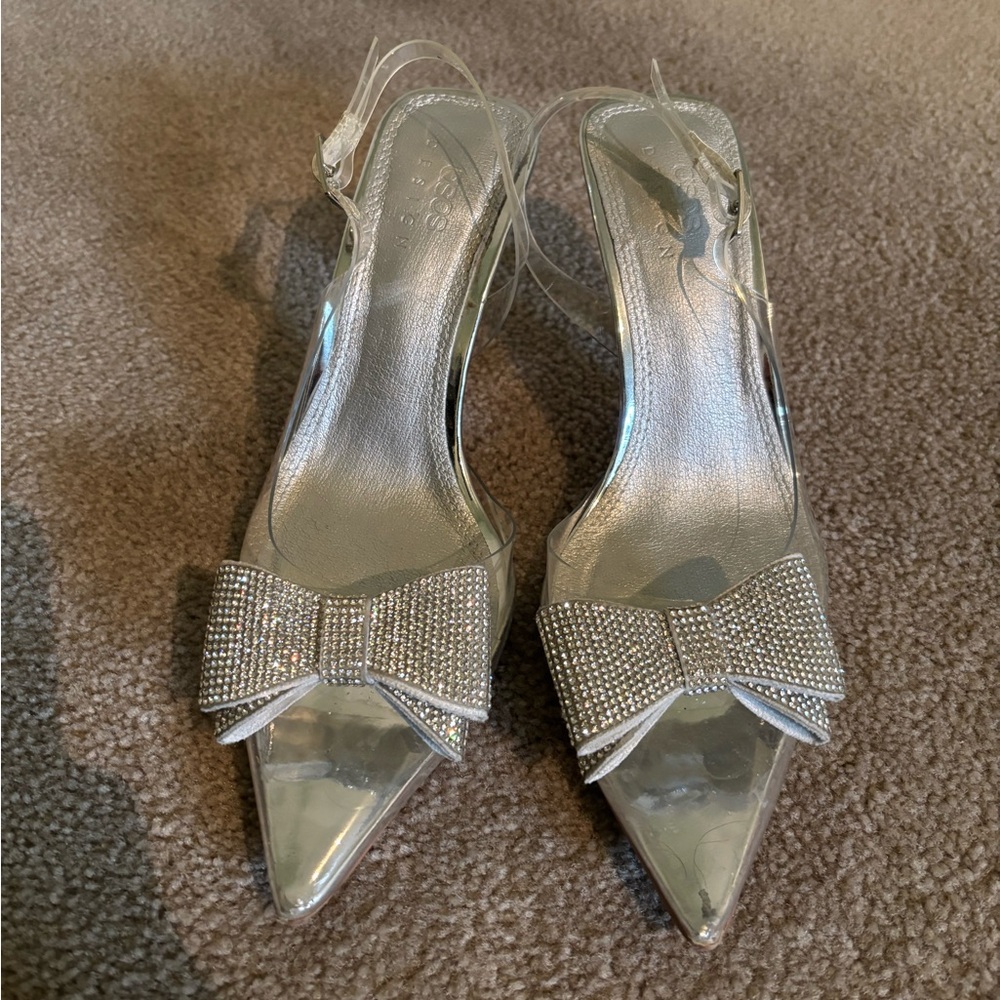 ASOS Clear Bow Mini Heels - Size 8 Wide